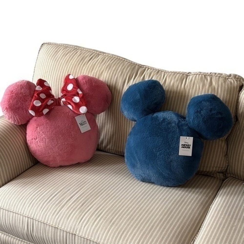 Disney Mickey & Minnie Mouse Plush Pillow Set (2) Pink and Blue Accent GIFT NEW